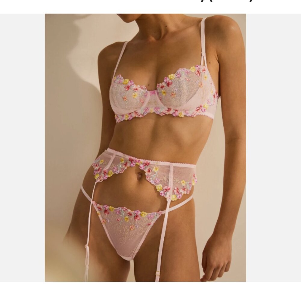 Victoria's Secret Dream Angels Wicked Rainbow Bloom Embroidery Demi Bra 38DD Set